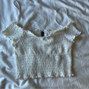 New H&M white off shoulder smocked crop top XS